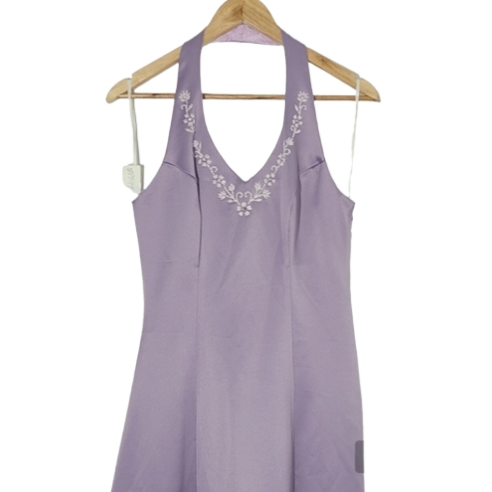 Vintage 90s Seasons Design Inc Lilac Silver Halter Prom Dress Embellished Size M - Picture 8 of 13